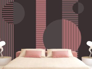 מדבקת טפט | פסים ועיגולים חום ורוד