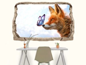 מדבקת קיר | שועל ופרפר