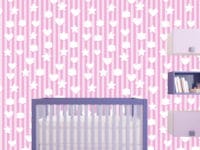 מדבקת טפט | עננים לבבות וכוכבים - ורוד