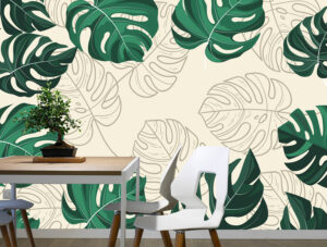 מדבקת טפט | עלים ירוקים מאויירים