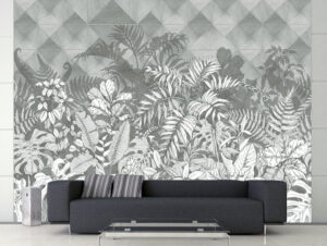 מדבקת טפט | עלי ג'ונגל אפור ירקרק