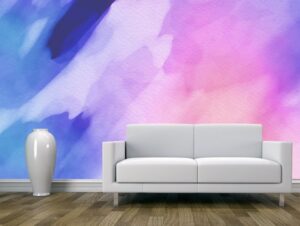 מדבקת טפט | צבעי מים כחול ורוד