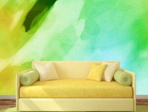 מדבקת טפט | צבע מים ירוק צהוב