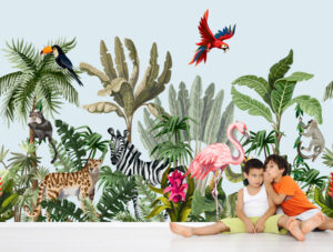 מדבקת טפט | חיות בג'ונגל - רקע בהיר