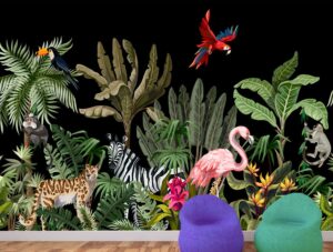 מדבקת טפט | יער צבעוני ורקע שחור