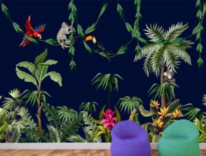 מדבקת טפט | קופים ותוכים ביער