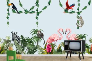 מדבקת טפט | ג'ונגל וחיות צבעוניות