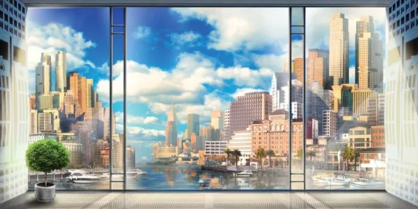 מדבקת טפט | חלונות זכוכית ונוף יפיפה