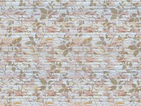 מדבקת טפט | קיר בריקים פרחים ועלים