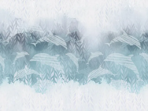 מדבקת טפט דולפינים מאויירים