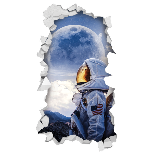 מדבקת קיר | חור בקיר אסטרונאוט מסתכל לירח