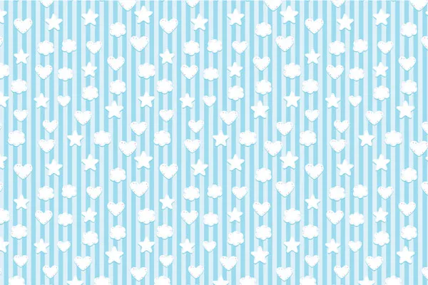 מדבקת טפט | עננים לבבות וכוכבים - כחול
