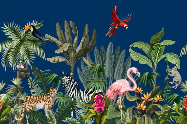 מדבקת טפט | חיות בג'ונגל - רקע כהה