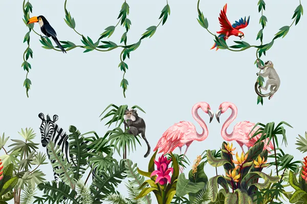 מדבקת טפט | ג'ונגל וחיות צבעוניות