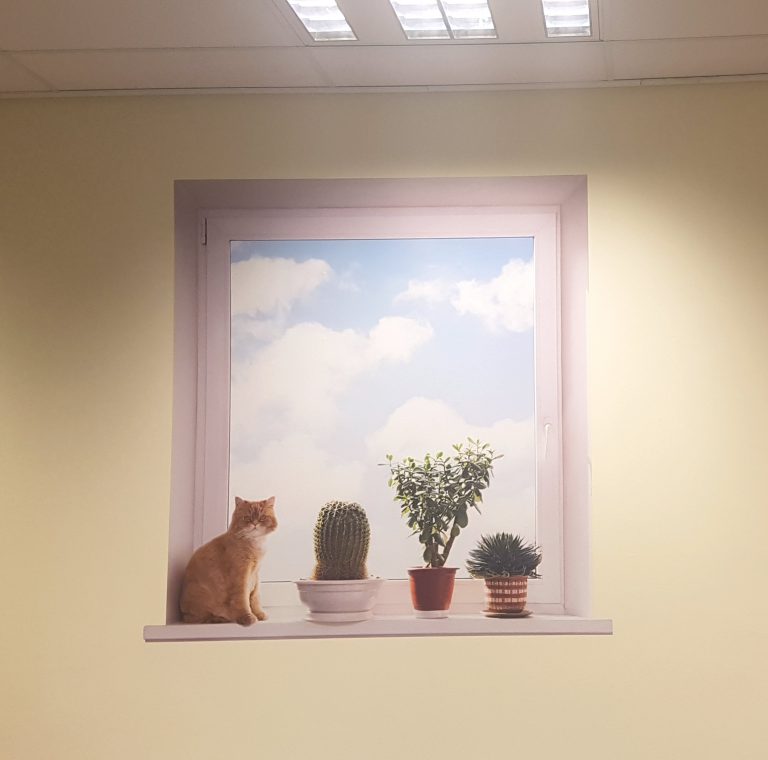 חלון עם שמים כחולים