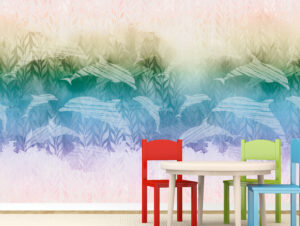 טפט - דולפינים מאוירים בצבעי הקשת