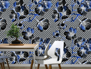 טפט | עיצוב פרחים כחולים וצורות