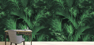 טפט - עלים מאוירים בעיצוב ירוק שחור