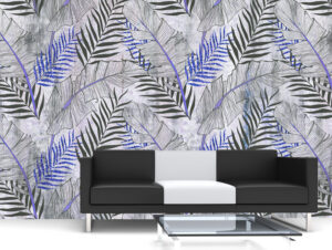 טפט - עלים מעוצבים בגווני אפור כחול