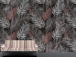 טפט - עלים מעוצבים בגווני שחור אדום