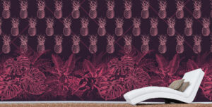 טפט - עלים ואננסים מאויירים בגוונים כהים