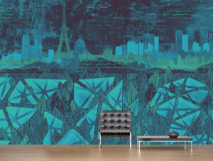 טפט - עיצוב ציור קיר  צרפת בגווני כחול