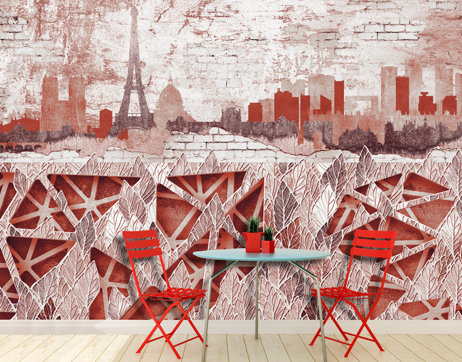 טפט - עיצוב ציור קיר צרפת בגווני אדום