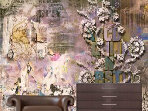 טפט - עיצוב עתיק ורדרד צהבהב