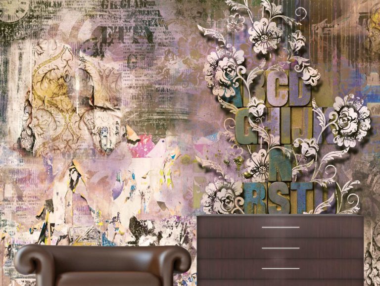 טפט - עיצוב עתיק ורדרד צהבהב