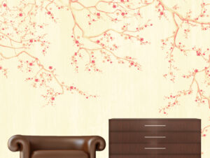 טפט - ליבלוב עץ מאויר צהוב ורדרד