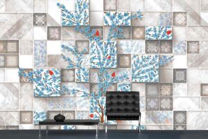 טפט - אריחים וציור עץ