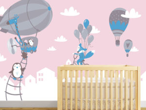 טפט - חיות מתוקות מעופפות בשמים ורודים