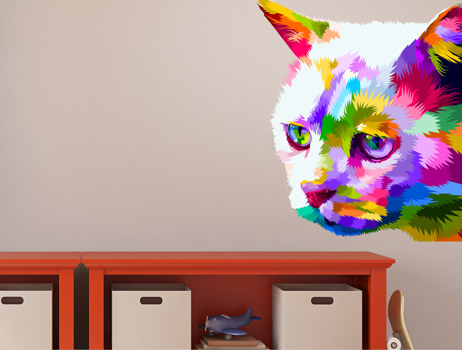 מדבקת קיר - חתול כתמי צבע