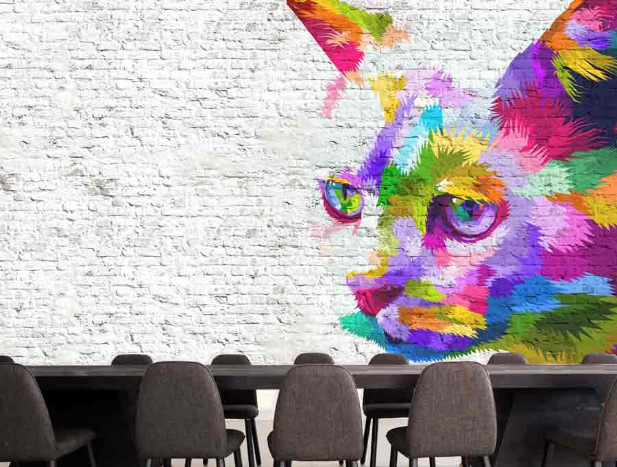 טפט - חתול צבעוני קיר בריקים
