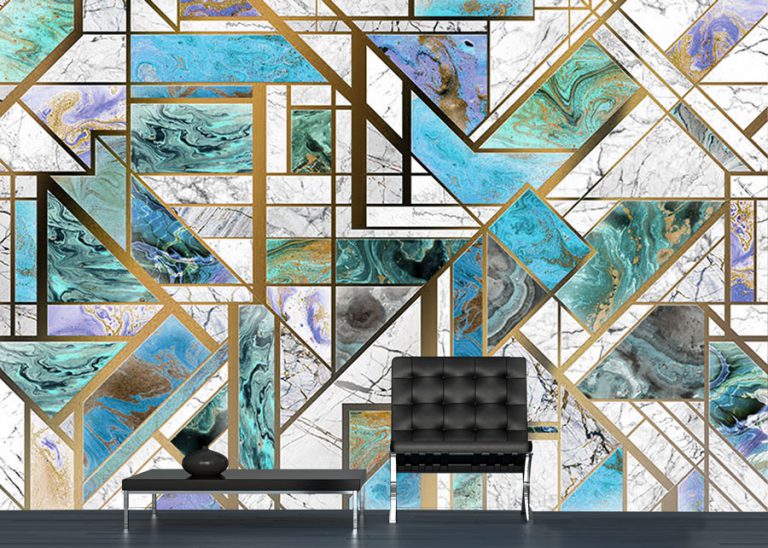 טפט - עיצוב גיאומטרי שיש טורקיז