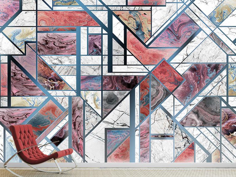 טפט - עיצוב גיאומטרי שיש אדום