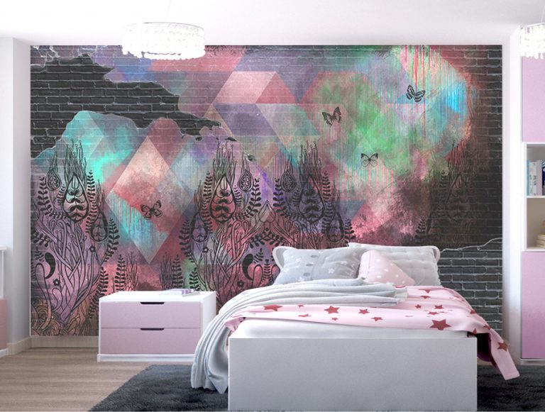 טפט - גרפיטי סדוק מעוצב שחור ורוד