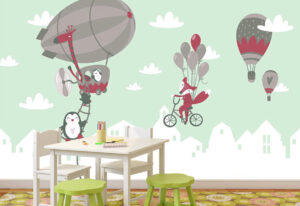 טפט - חיות מתוקות מעופפות בשמים ירוקים