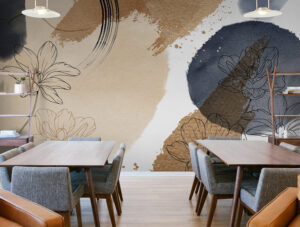 טפט - פרחים מאויירים וכתמי צבעים