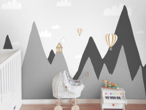 טפט - פסגות הרים וכדורים פורחים אפור