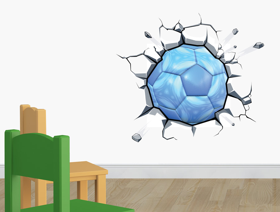 מדבקה - כדורגל תכלת פורץ מהקיר
