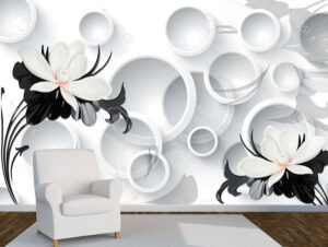 טפט - פרחים ועיכולים על רקע לבן