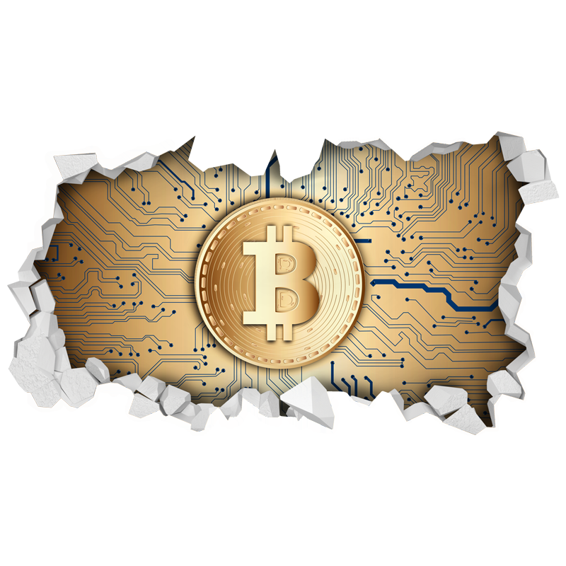 מדבקת קיר - חור בקיר ביטקוין