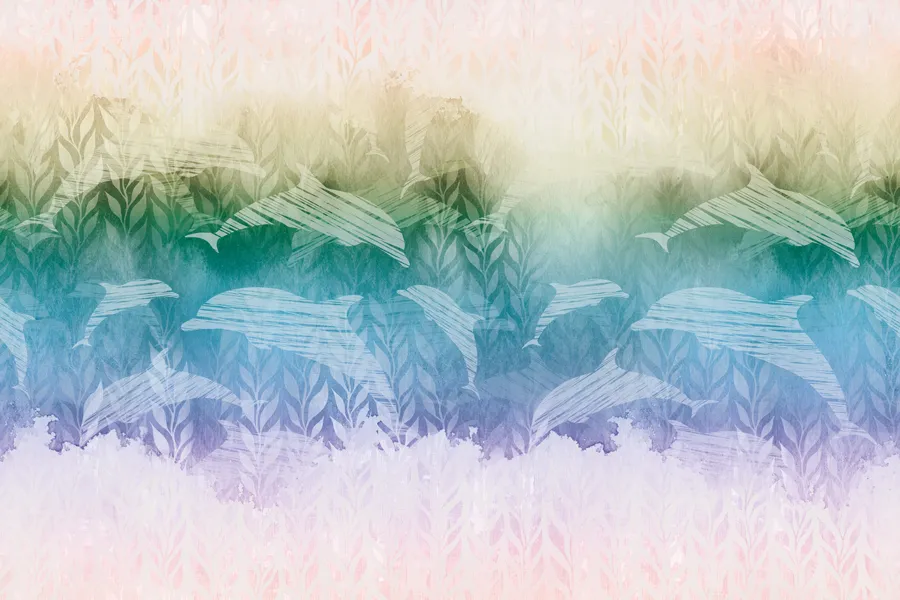 טפט - דולפינים מאוירים בצבעי הקשת