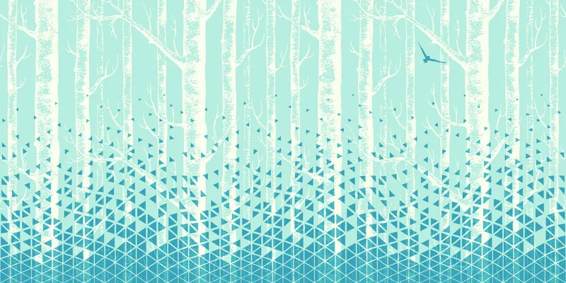 טפט - יער מעוצב בגווני כחול טורקיז