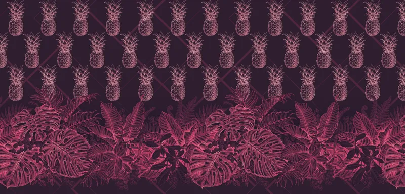 טפט - עלים ואננסים מאויירים בגוונים כהים