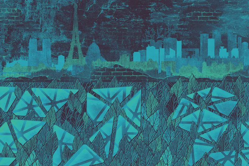 טפט - עיצוב ציור קיר  צרפת בגווני כחול