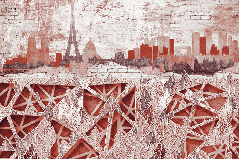 טפט - עיצוב ציור קיר צרפת בגווני אדום