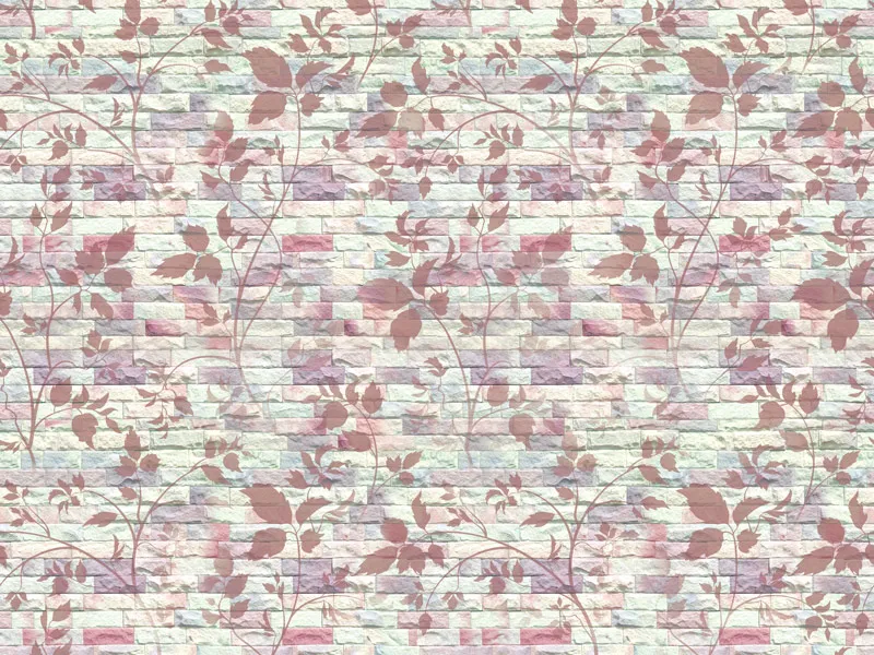 טפט - קיר בריקים וצמח מטפס מצוייר בגווני ורוד