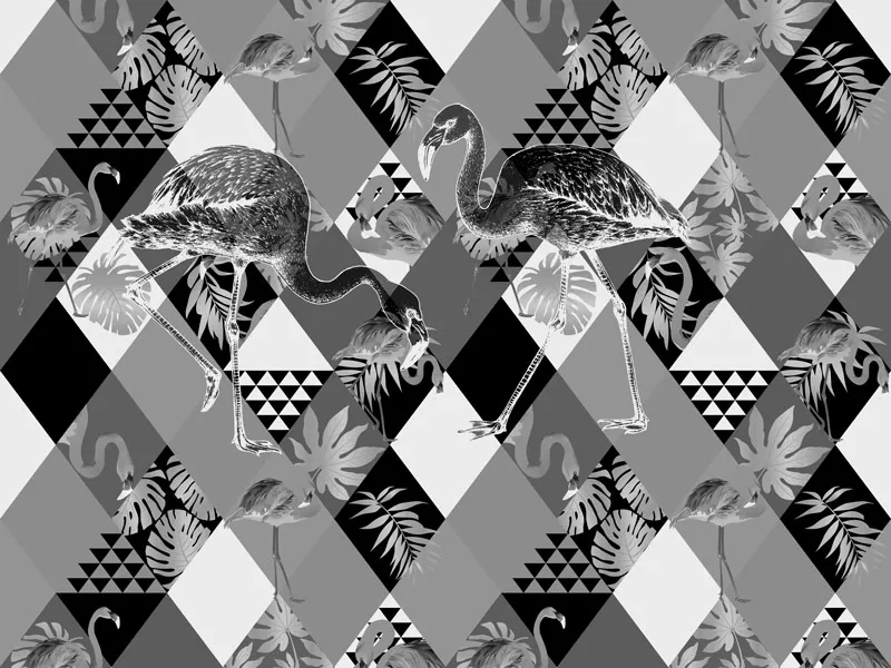 טפט - מעויינים ופלמינגו שחור לבן